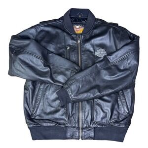 Harley-Davidson Mens Black Leather Bomber Jacket Quilted Lining XL CA03402